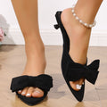Bow-Decorated Kitten Heel Sandals