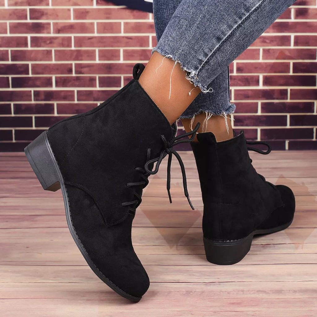 Lace Up Block Heels Boots