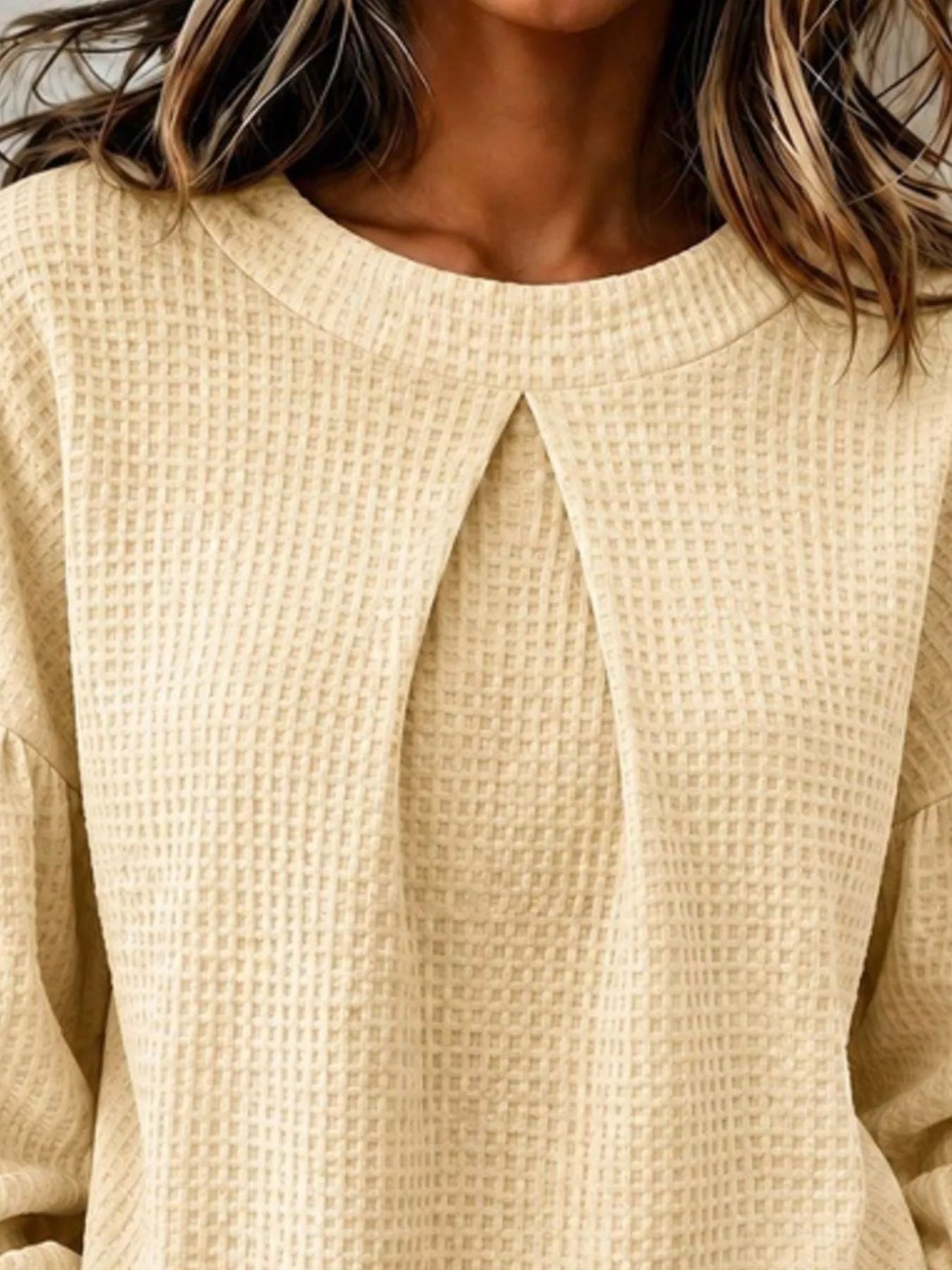 Waffle Knit Round Neck Top