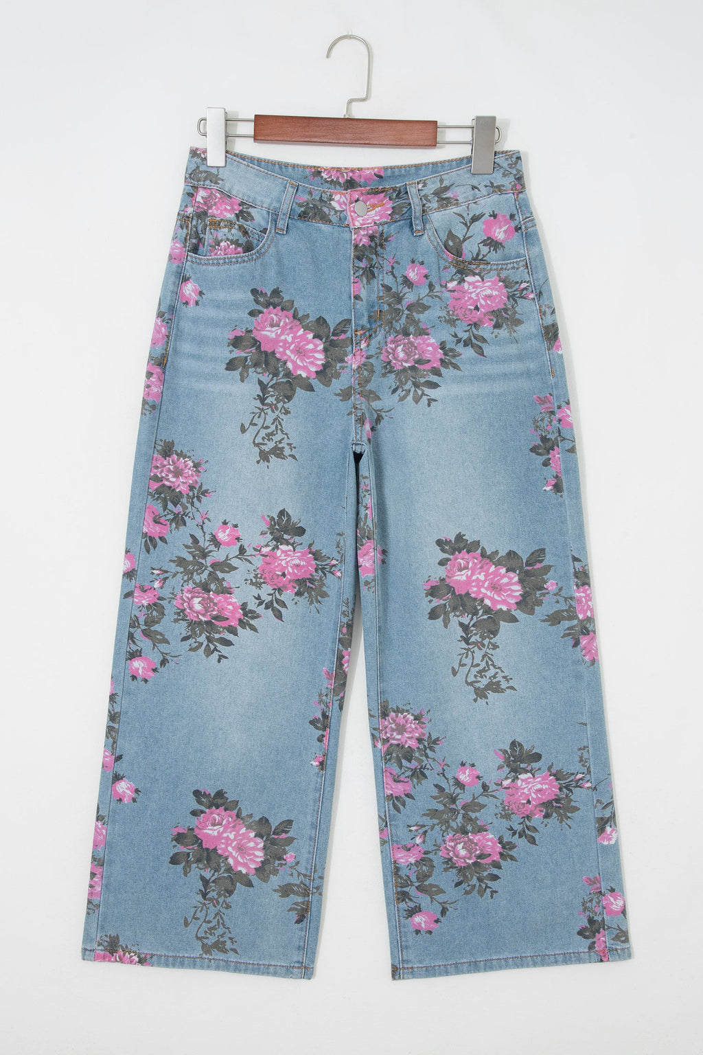 Floral Denim Wide Leg Jeans