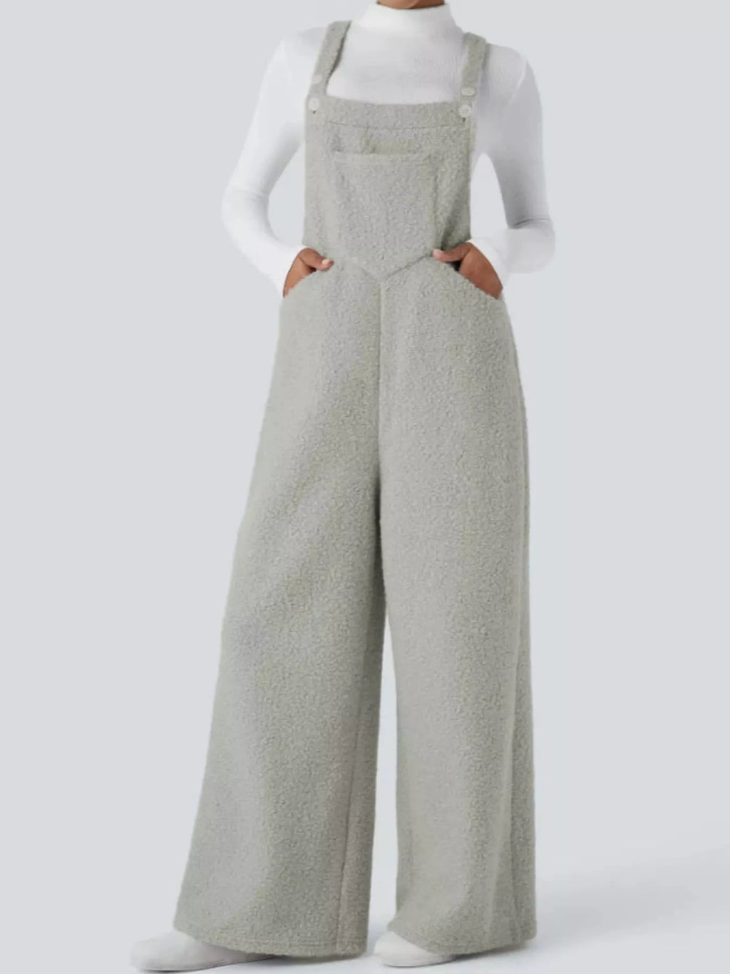 Mock Neck Top and Fleece Overalls Set