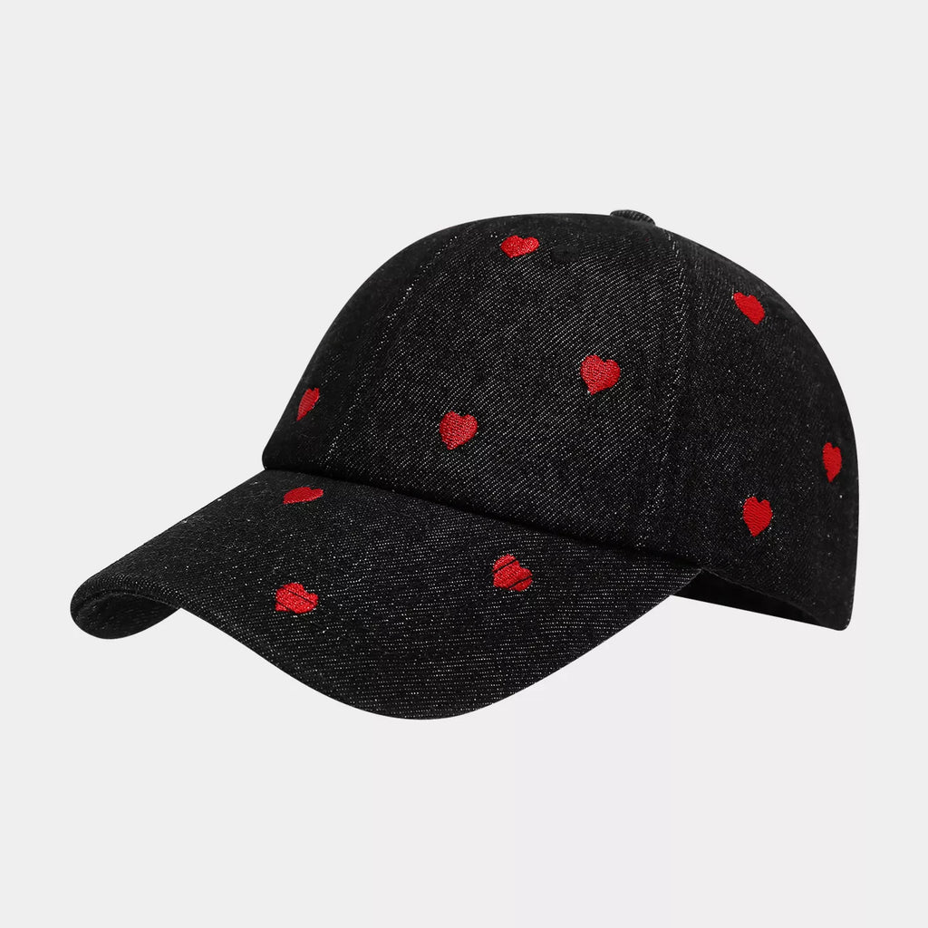 Embroidered Heart Denim Baseball Cap