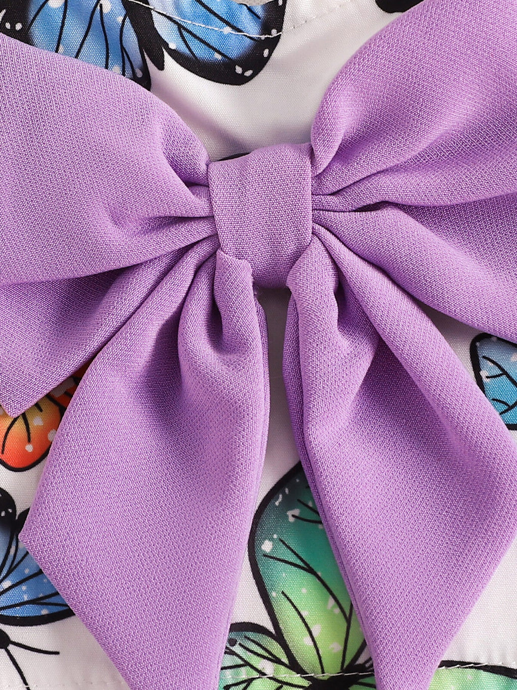 Children's Butterfly Print Bowknot Crop Top & Ruffle Shorts Set