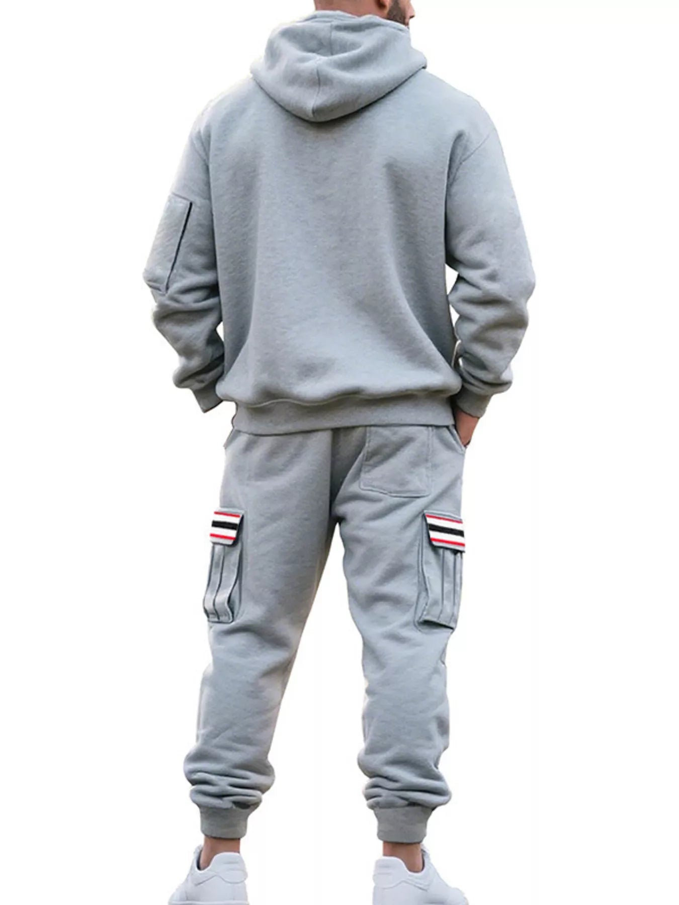 Men's Full Size Casual Half-Zip Hoodie and Cargo Pants Set Plus Size