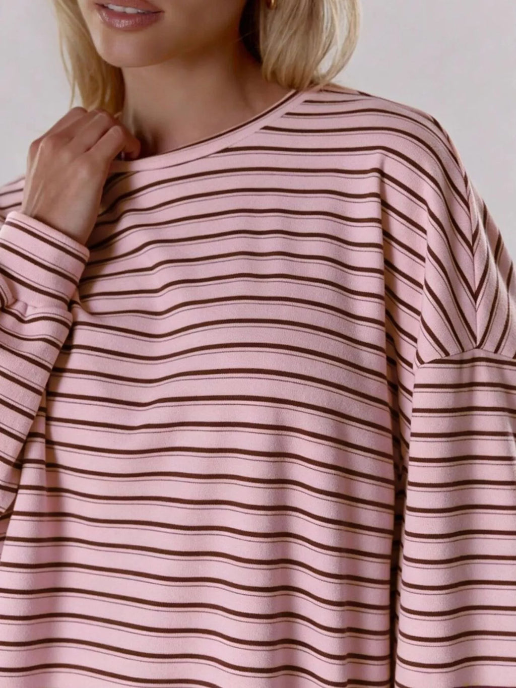 Casual Striped Long-Sleeve Top and Shorts Set