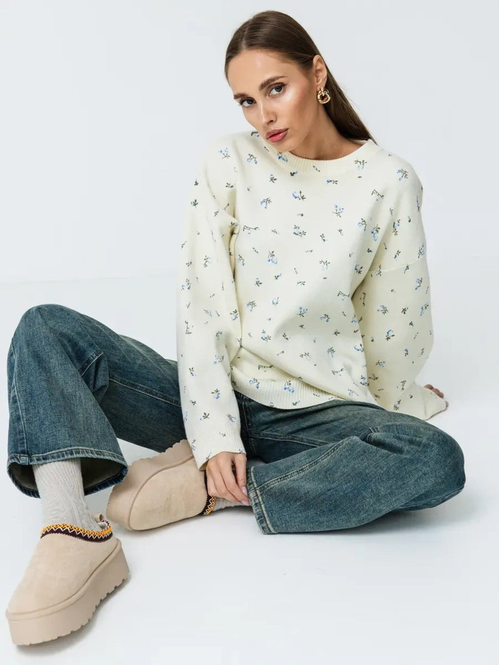 Floral Dropped Shoulder Oversized Sweater