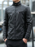 Men's Plus Size Slim Fit Faux Leather Motorcycle Jacket