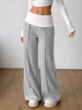 High-Waisted Wide-Leg Contrast Pants