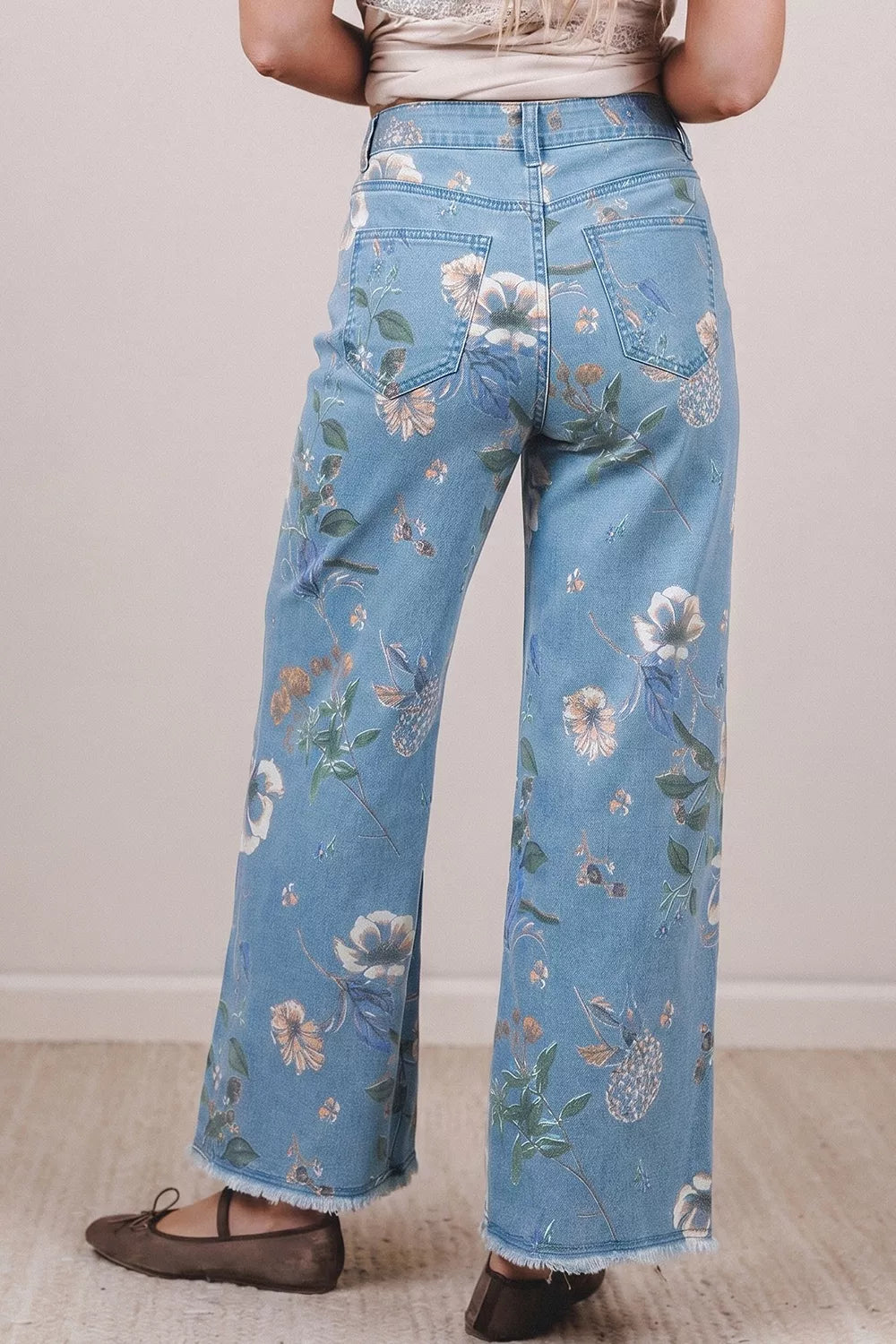 Floral Print Wide-Leg Jeans