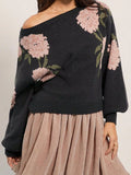 Floral Pattern Dropped Shoulder Sweater