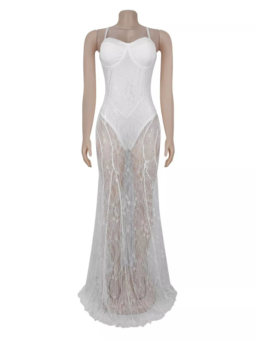 Sweetheart Neck Sheer Lace Maxi Dress