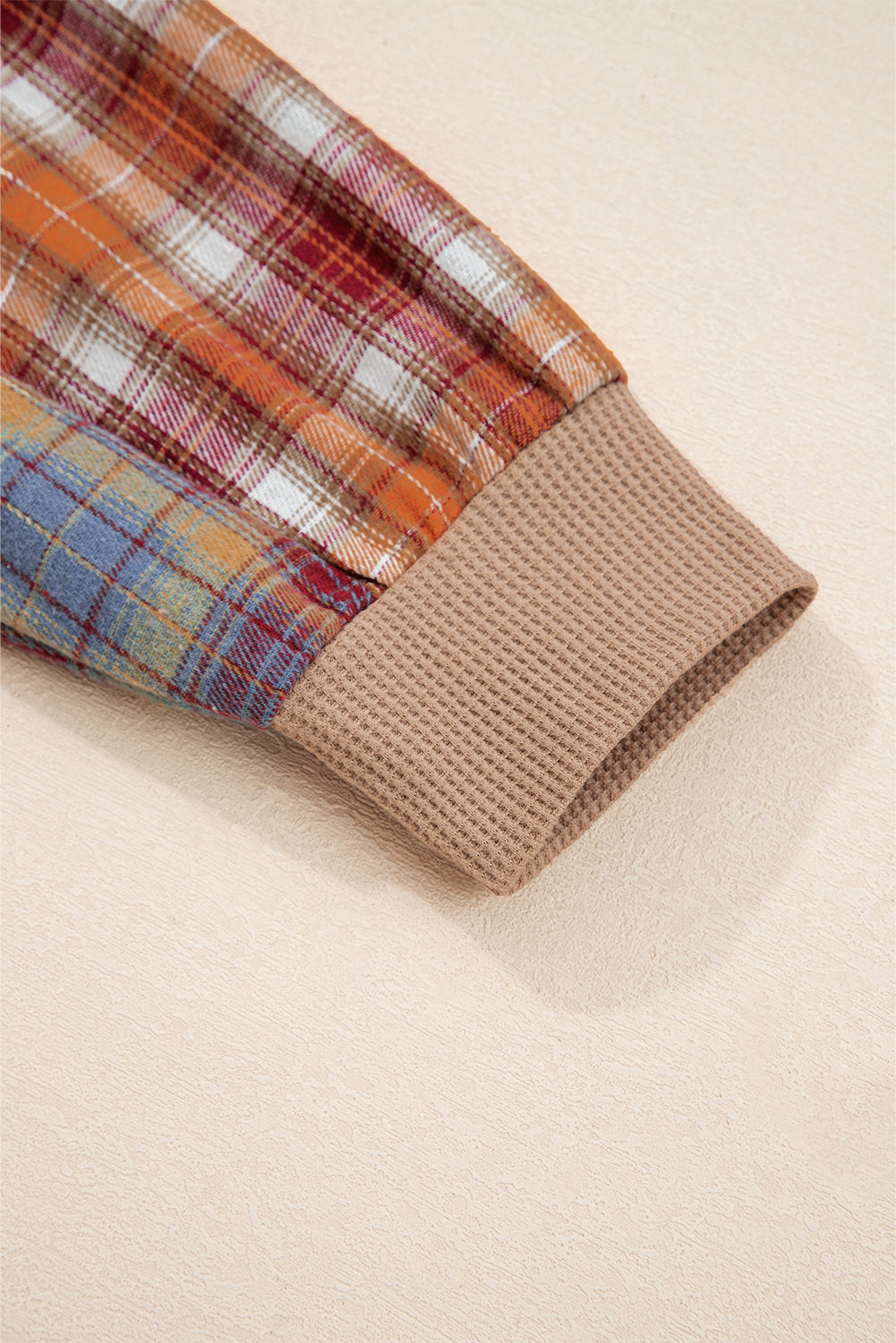 Stripe Plaid Patchwork Waffle Knit Henley Top