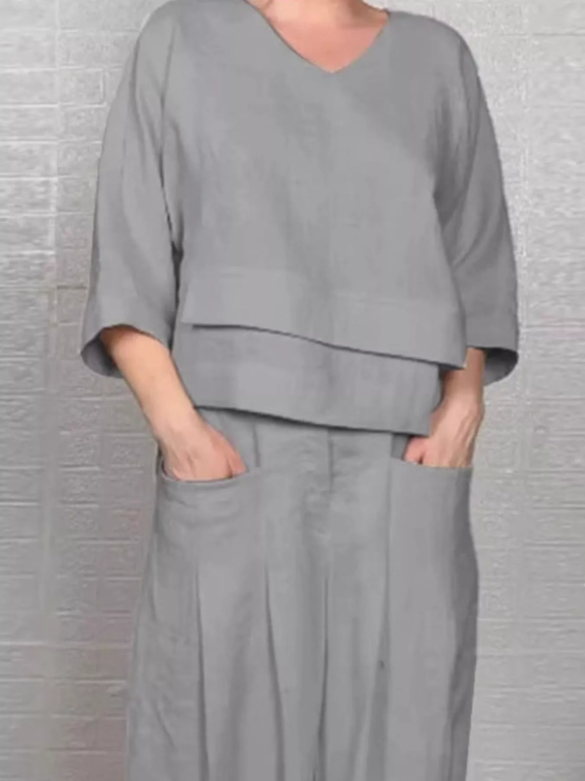Full Size V-Neck Long Sleeve Top and Pants Set Plus Size