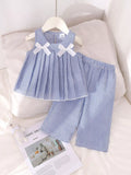 Children's Striped Sleeveless Top and Pants Set with Bows