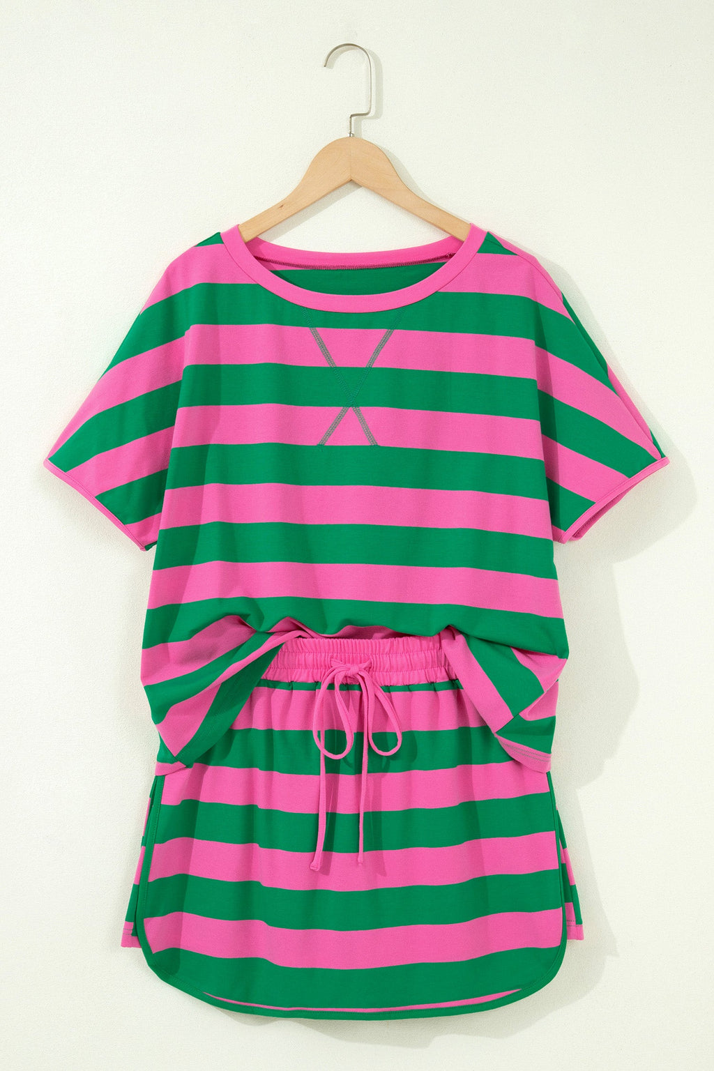 Yellow Stripe Dolman Tee Drawstring Skort Athletic 2pcs Set