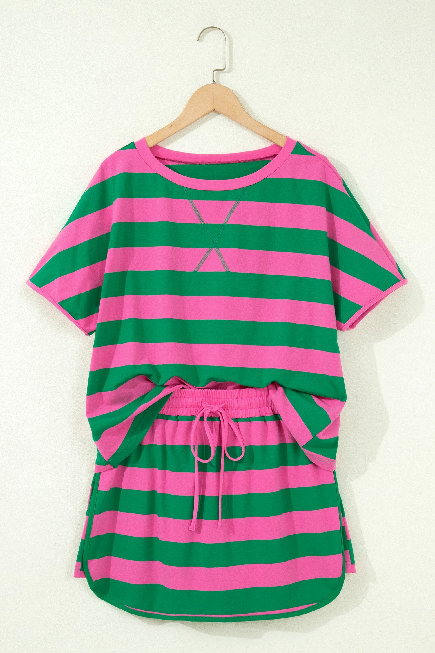 Yellow Stripe Dolman Tee Drawstring Skort Athletic 2pcs Set