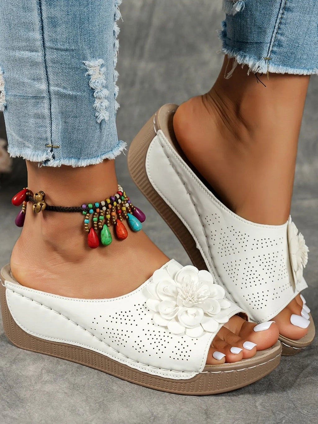 Flower Peep Toe Wedge Sandals
