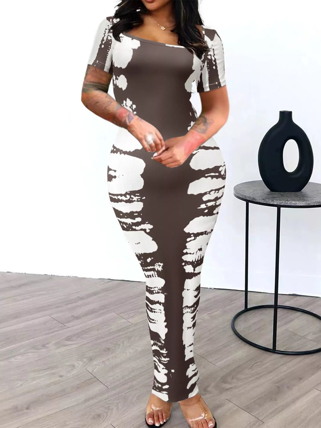 Square Neck Short Sleeve Dress