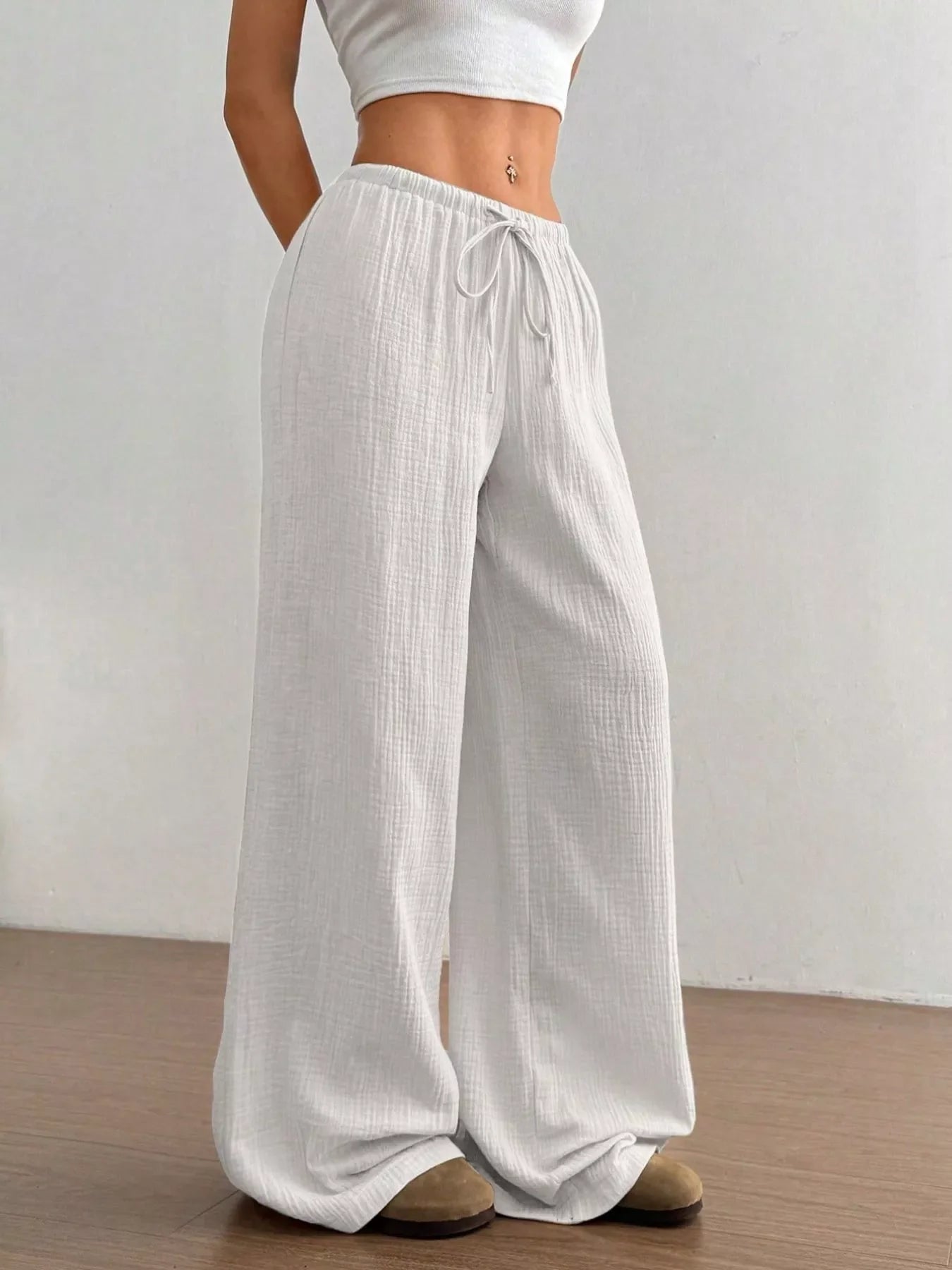 Wide-Leg Drawstring Pants