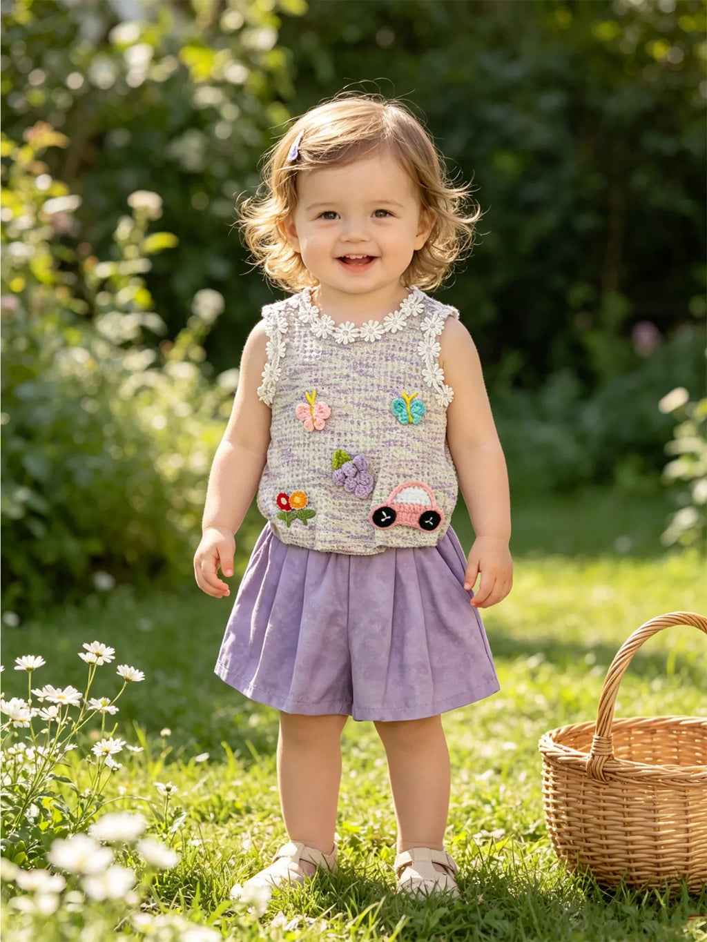 Children's Flower Sleeveless Top and Shorts Set