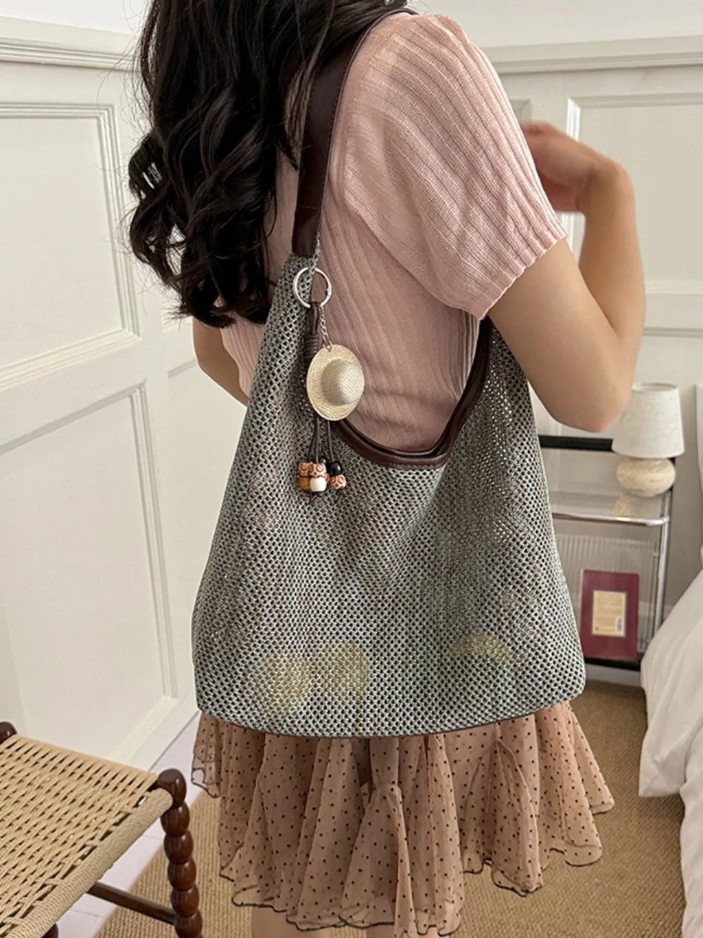 Textured Woven Shoulder Bag