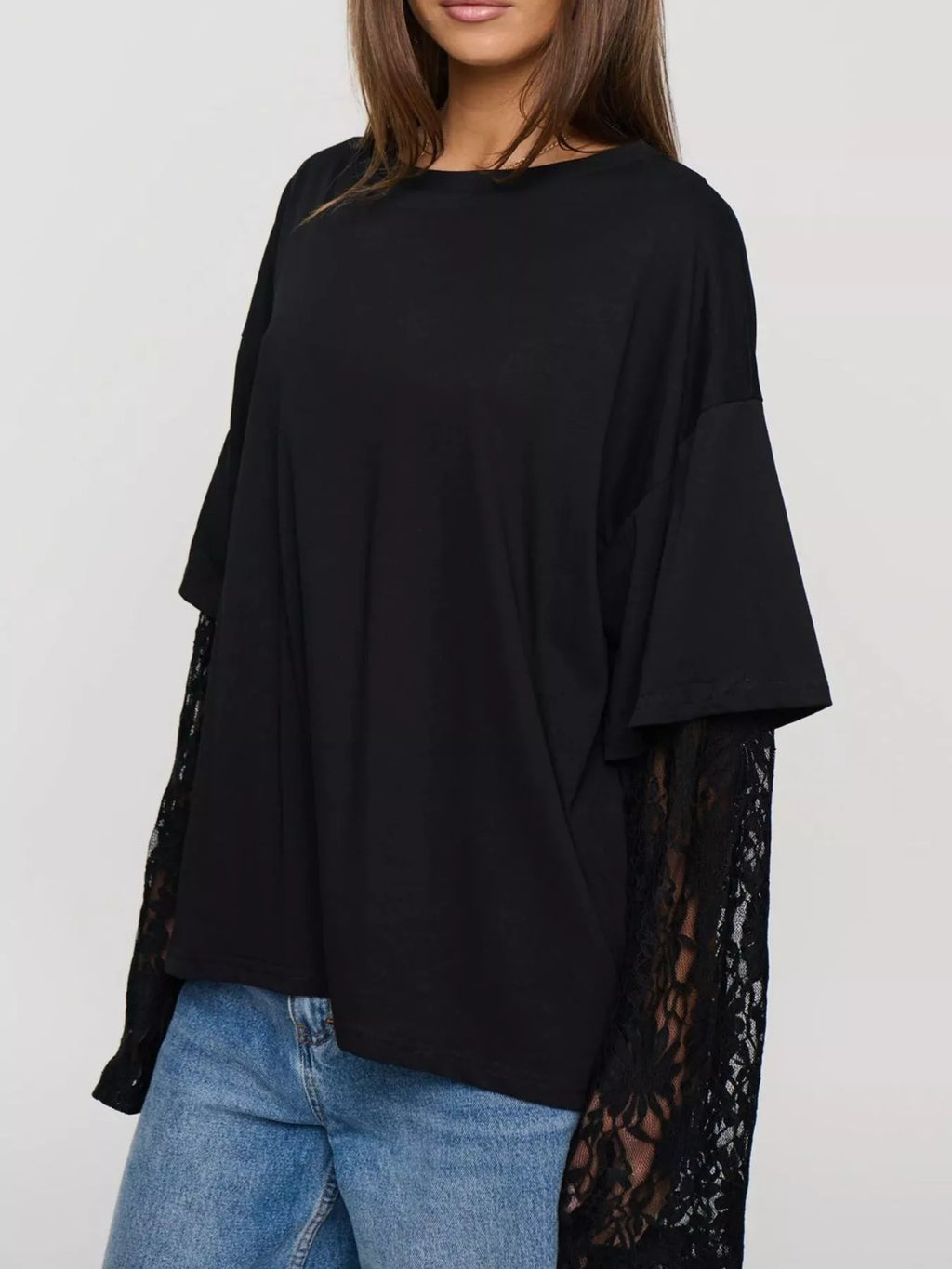 Layered Lace-Sleeve T-Shirt