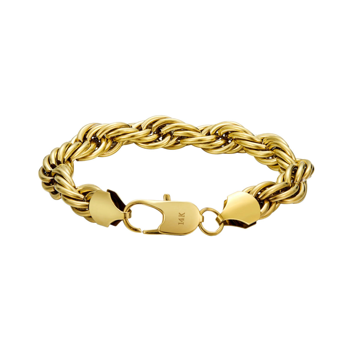 14K Gold-Plated Mens Hip-Hop Flat-Clasp Rope Necklace