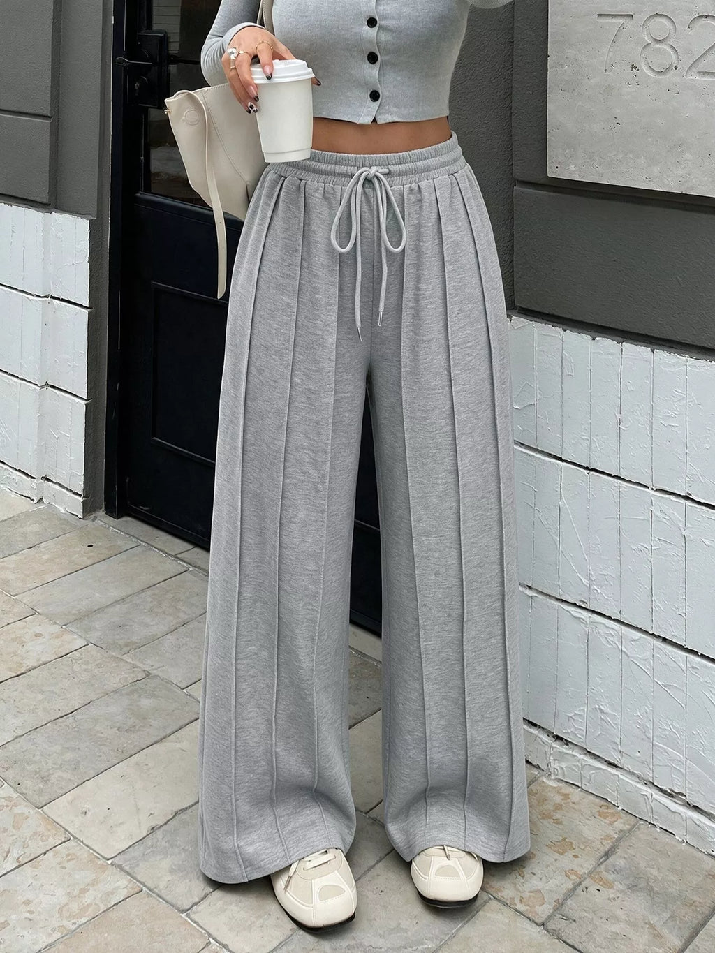 Drawstring Wide-Leg Sweatpants