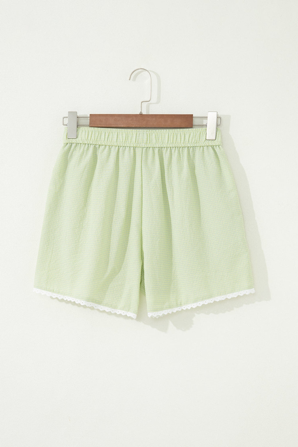 Green Gingham Plaid Button Detail Lace Trim Boxer Shorts