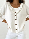 Ruffled Neckline Button-Up Cardigan