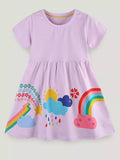 Children's Rainbow Print Casual Short Sleeve Dress