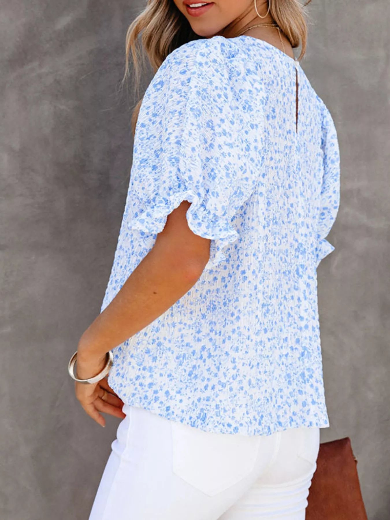 Full Size Floral Print Ruffle Sleeve Blouse Plus Size