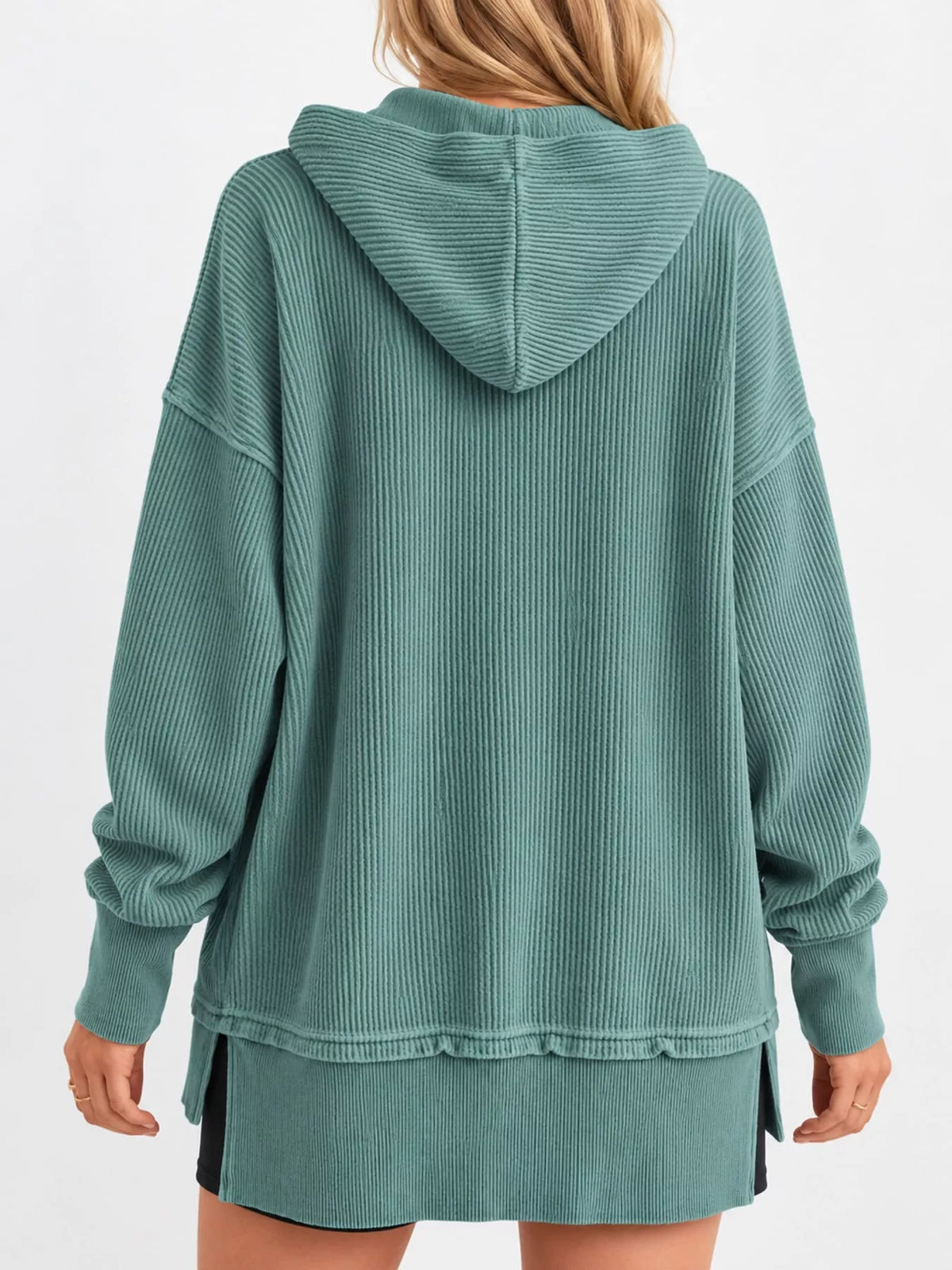 Full Size Snap Button Placket Dropped Shoulder Hoodie Plus Size