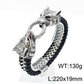 Titanium Steel Wolf Lion Skull Leather Bracelet