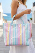 Rainbow Glossy Striped Vinyl Large Tote Bag