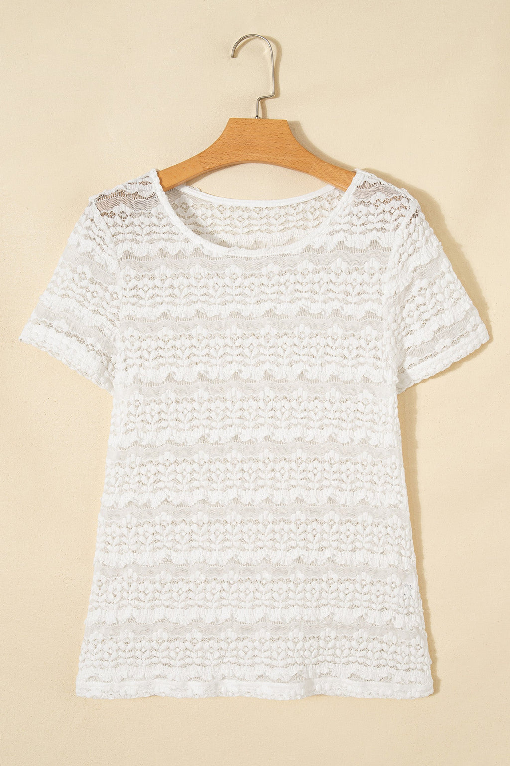White Sheer Lace Short Sleeve Top