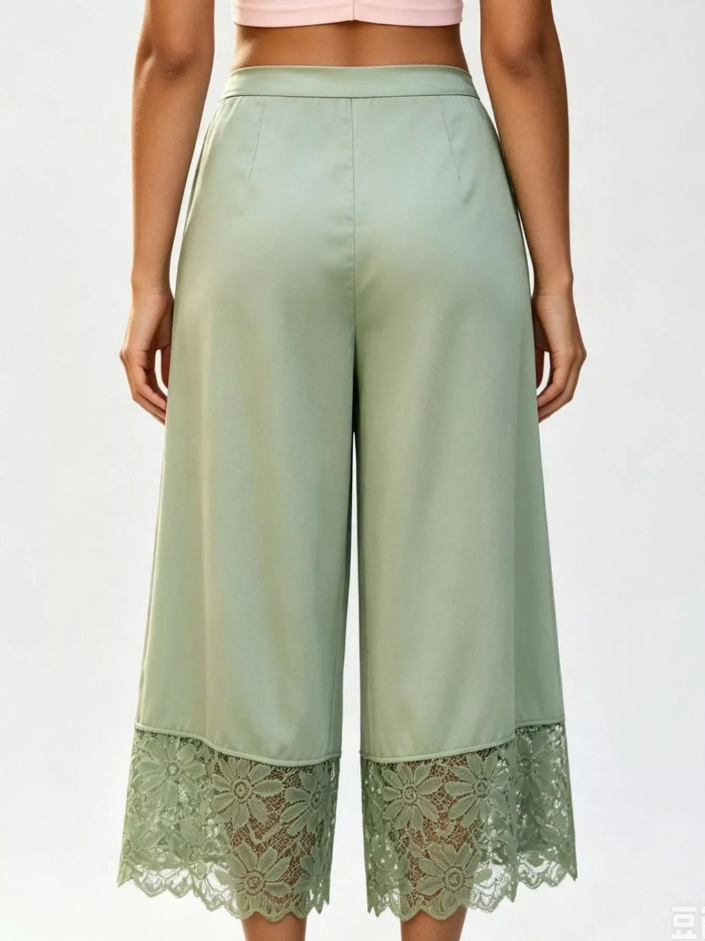 Lace Trim Wide-Leg Cropped Pants