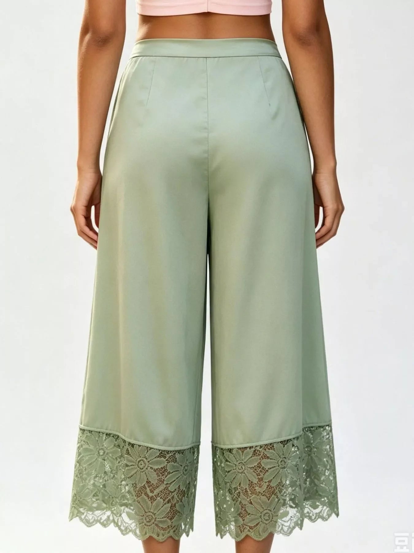 Lace Trim Wide-Leg Cropped Pants