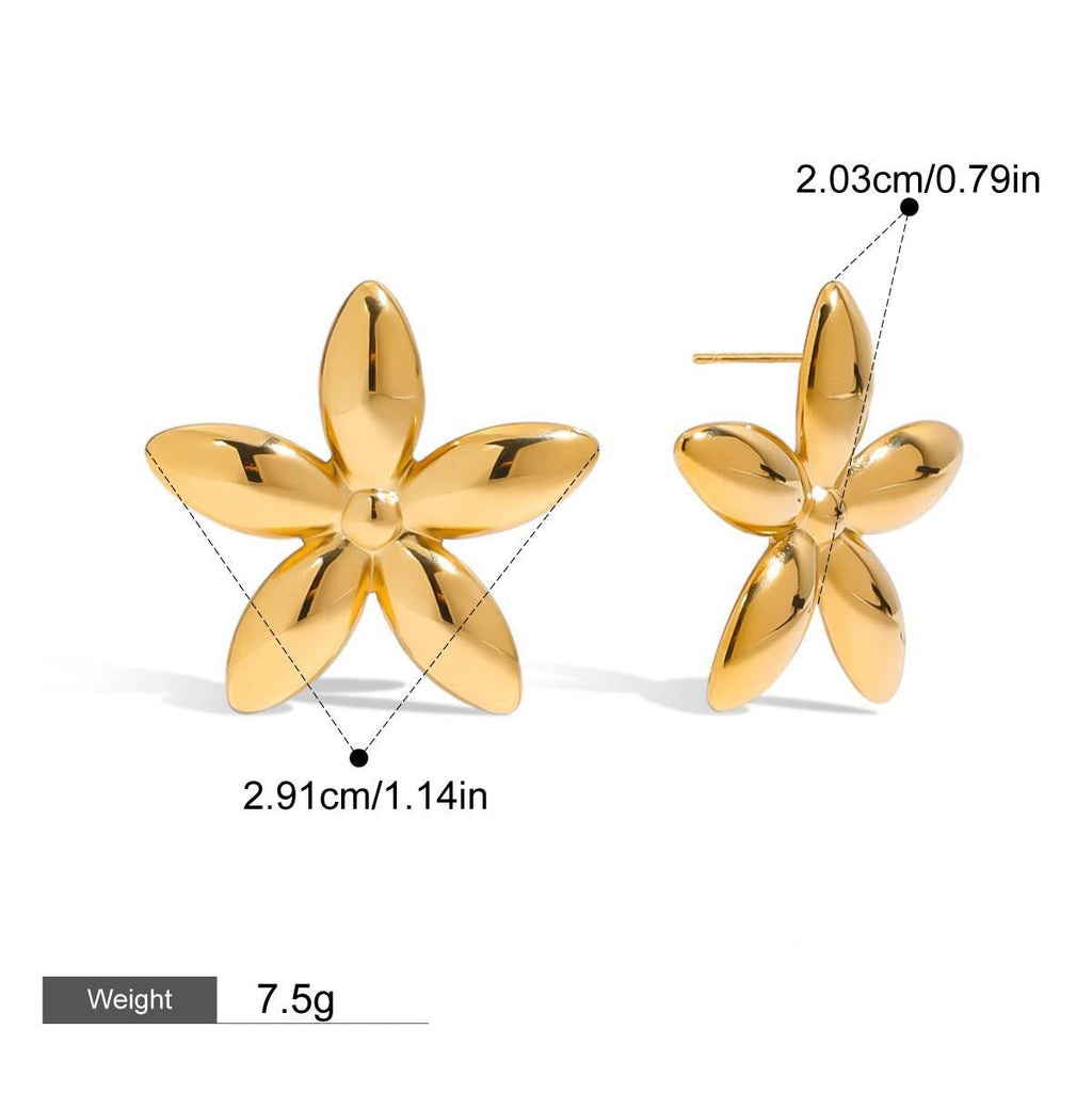 18K gold five-leaf flower design light luxury noble earrings