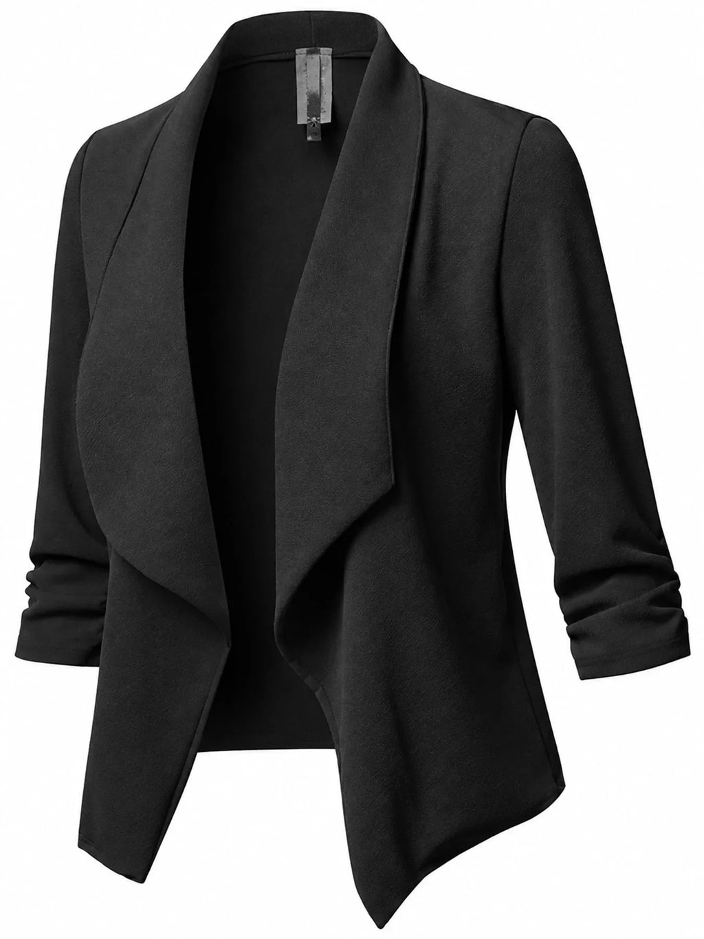 Full Size Open Front Drape Blazer with 3/4 Ruched Sleeves Plus Size
