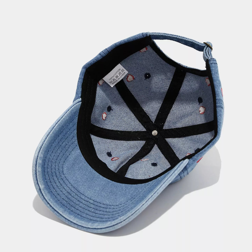 Embroidered Heart Denim Baseball Cap