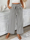 Full Size Striped Wide Leg Paper Bag Pants Plus Size
