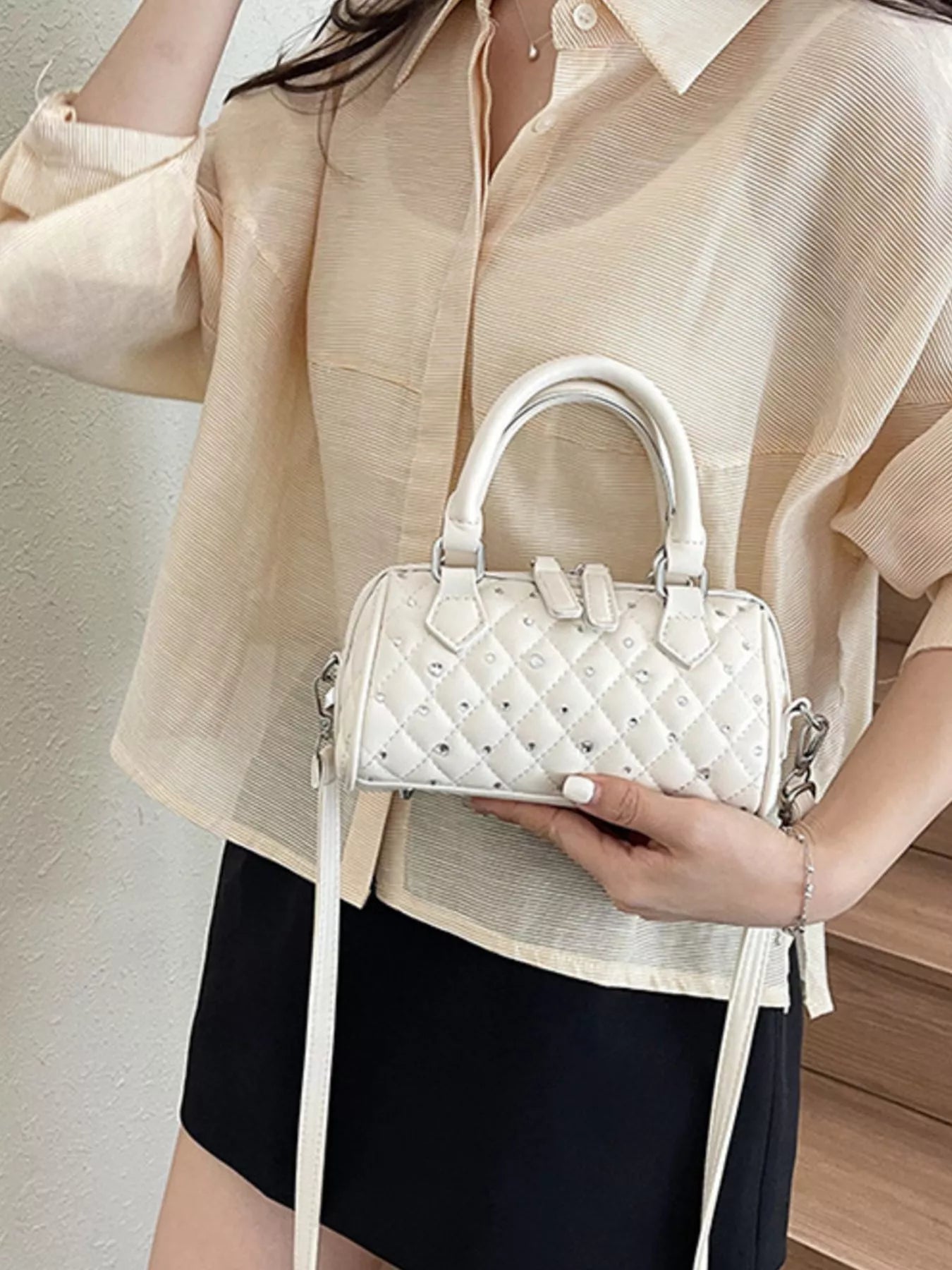 Quilted Barrel Handbag