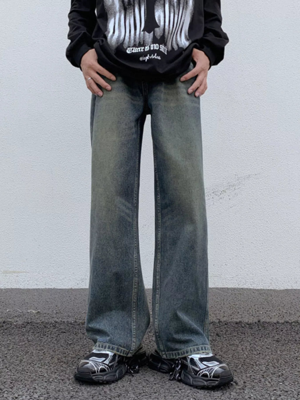 Men's Full Size Wide Leg Washed Jeans Plus Size