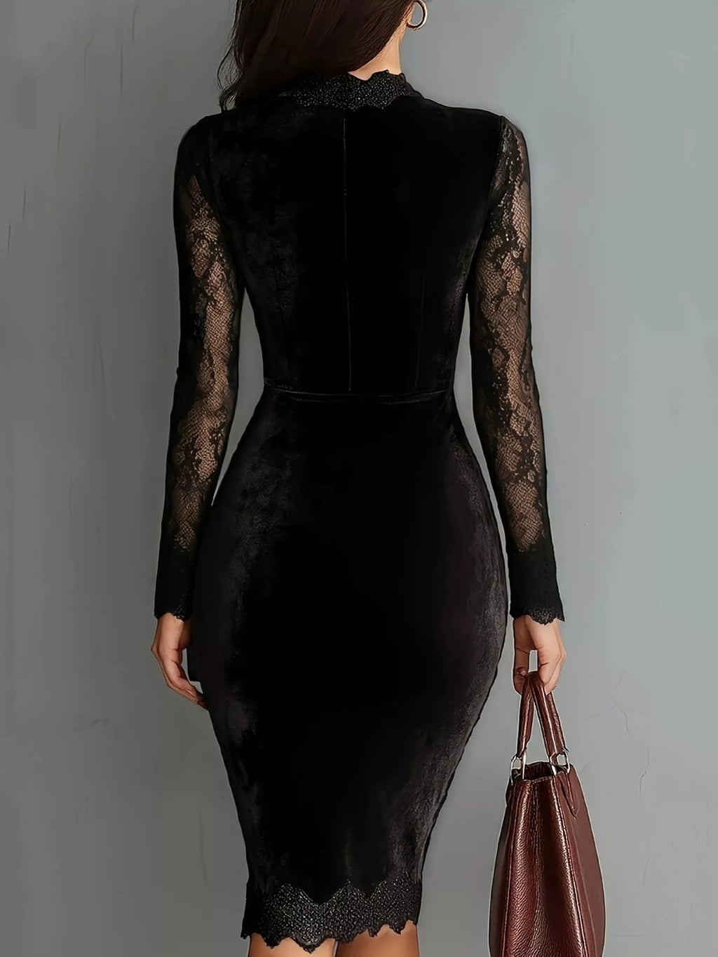 Long-Sleeve Velvet Lace Bodycon Dress