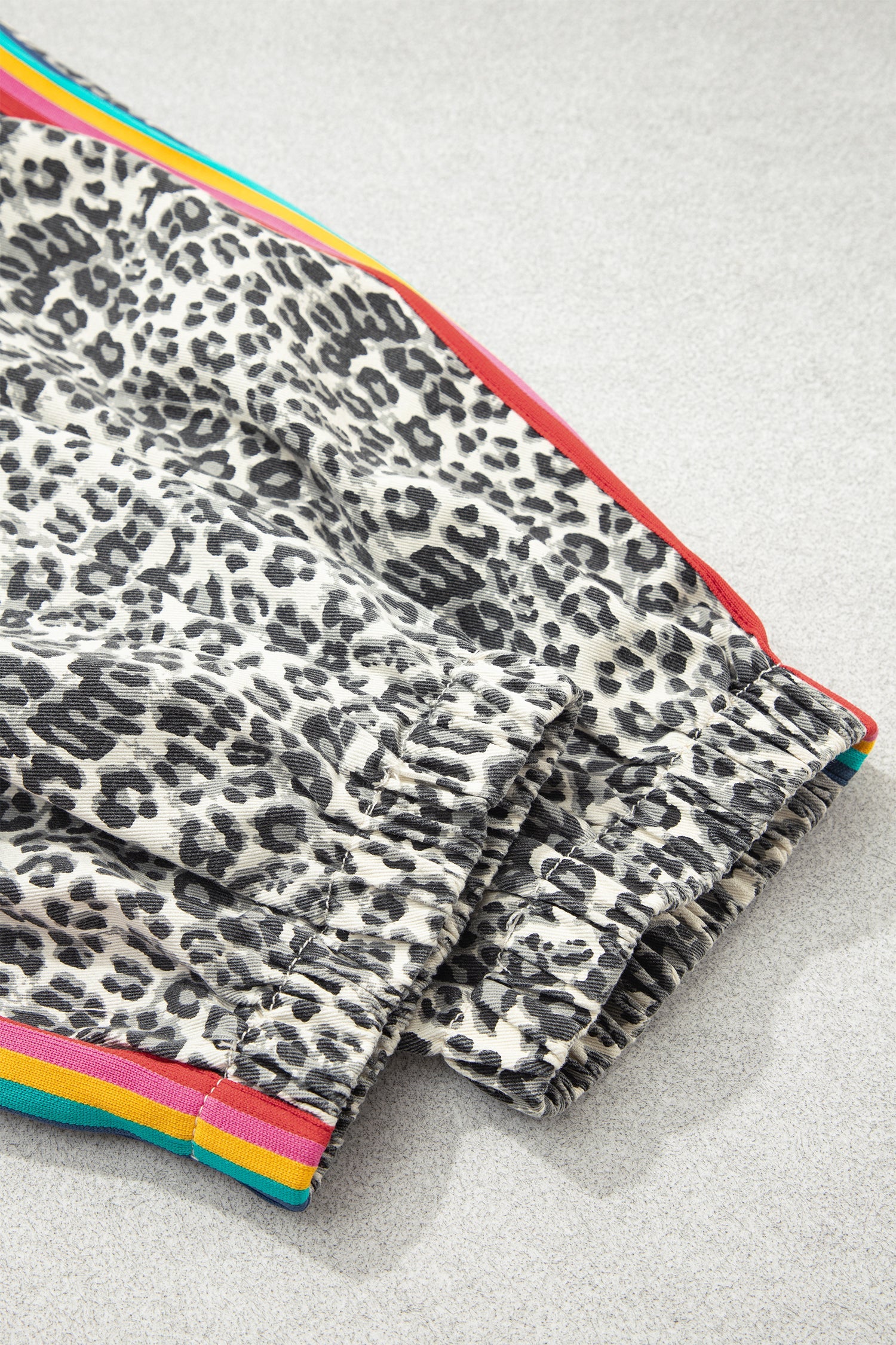 Brown Leopard Print Rainbow Striped Detail Buttoned Loose Jogger Jeans