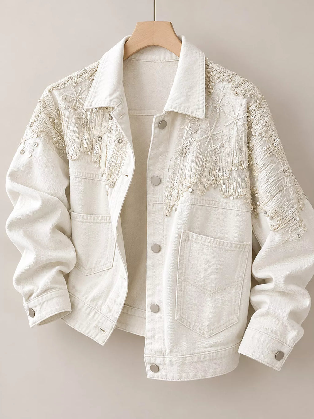 Embellished Rhinestone Snowflake Denim Jacket