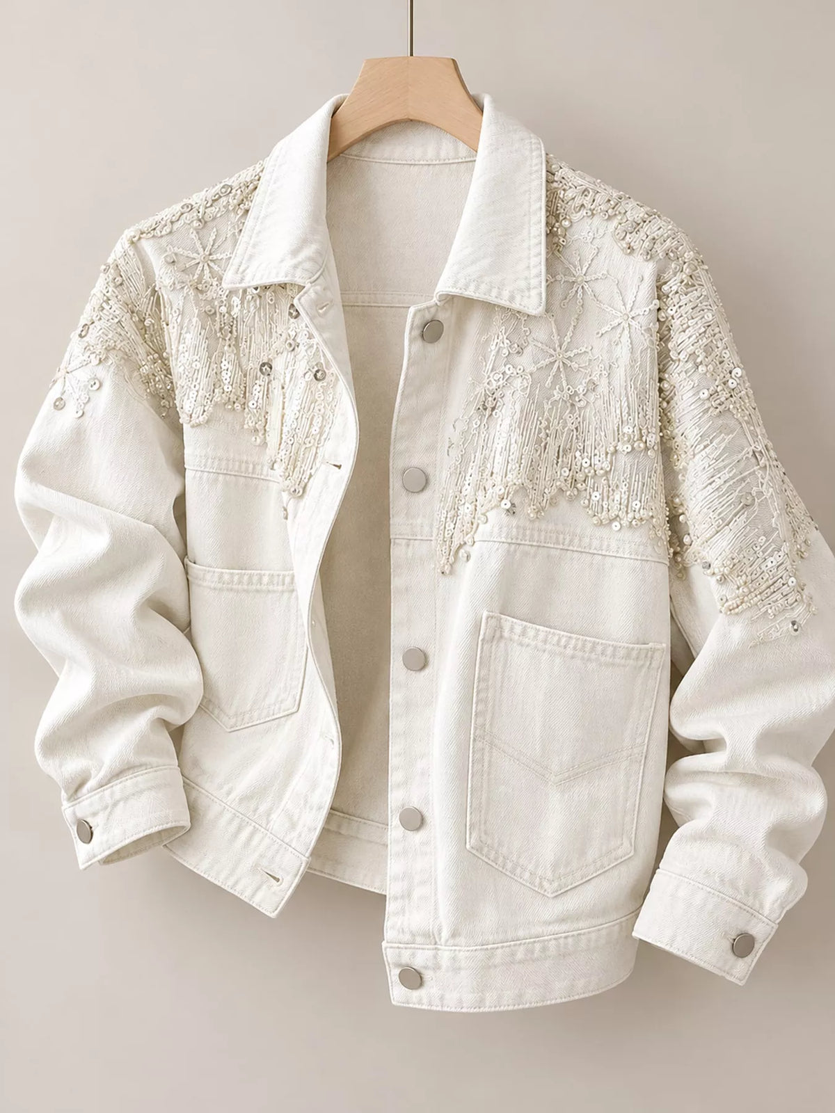 Embellished Rhinestone Snowflake Denim Jacket