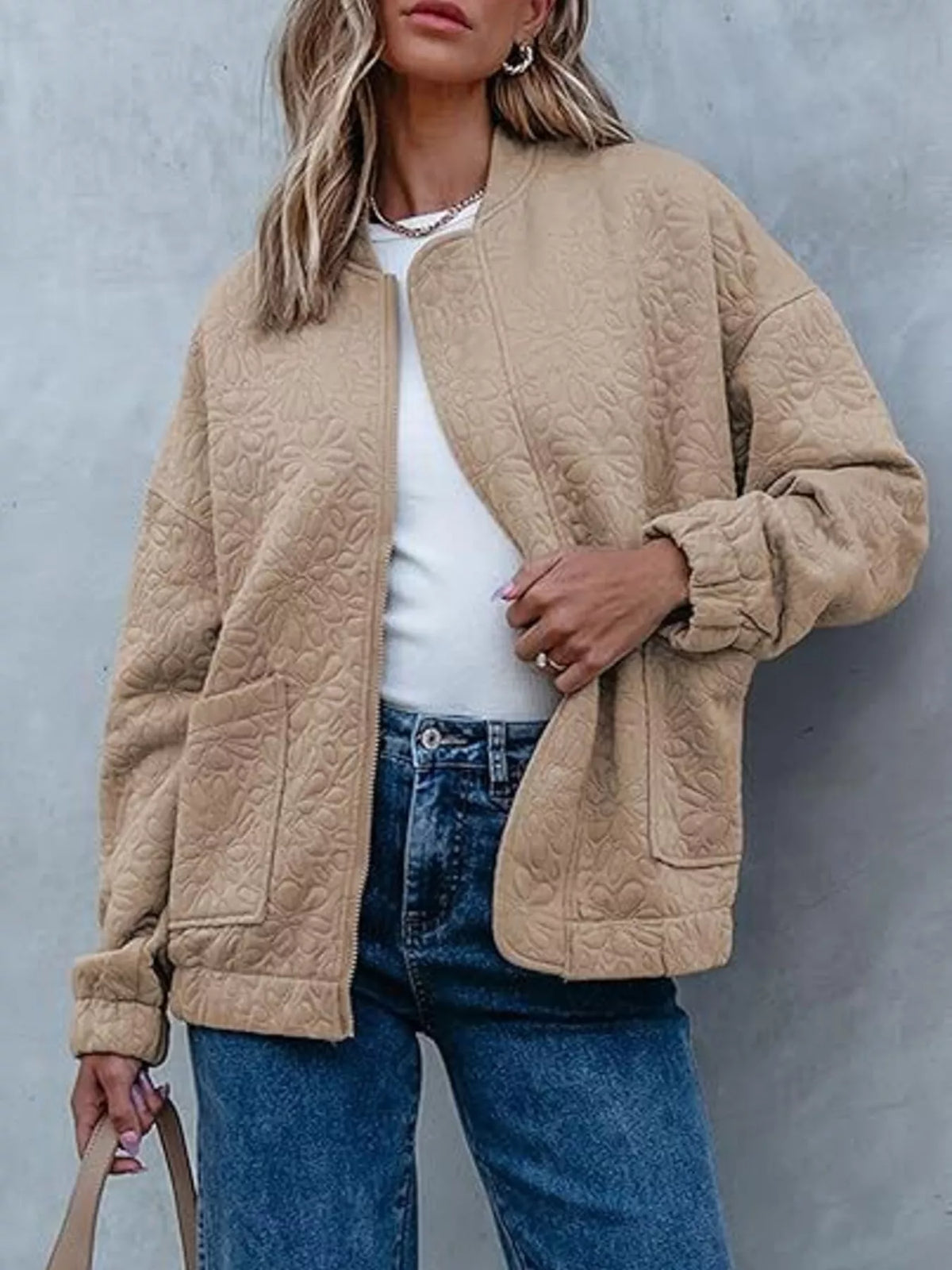 Floral Quilted Zip Up Jacket