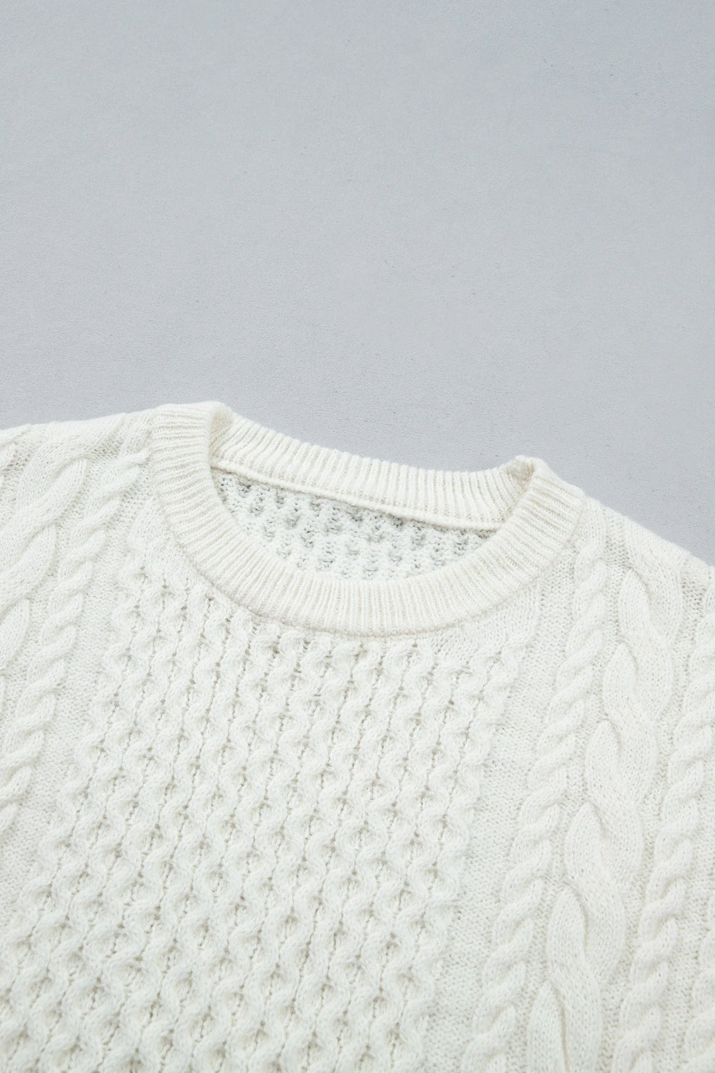 Solid Cable Knit Round Neck Long Sleeve Sweater
